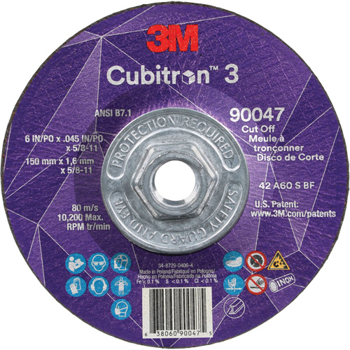 Meule &agrave; tronçonner Cubitron 3, 6" x 0,045", Arbre de 5/8"-11, Type T27, C&eacute;ramique, 10 200 Tr/min Mukwa Safety Services