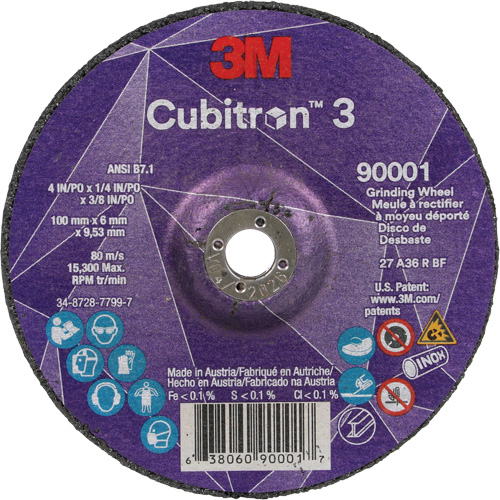 Meule a moyeu d&eacute;port&eacute; Cubitron 3, 4" x 1/4", Arbre 3/8", C&eacute;ramique, Type T27 Mukwa Safety Services