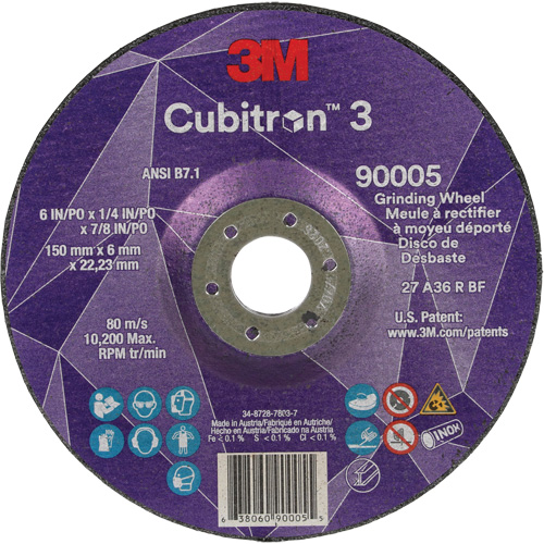 Meule a moyeu d&eacute;port&eacute; Cubitron 3, 6" x 1/4", Arbre 7/8", C&eacute;ramique, Type T27 Mukwa Safety Services