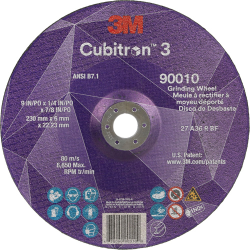 Cubitron 3 Depressed Centre Grinding Wheel, 9" x 1/4", 7/8" Arbor, Ceramic, Type T27 Mukwa Safety Services