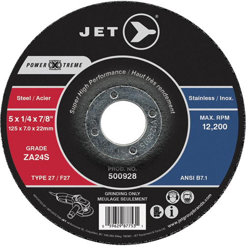 Power-Xtreme ZA24S Grinding Wheel, 5" x 1/4", 7/8" Arbor, Type 27 Mukwa Safety Services