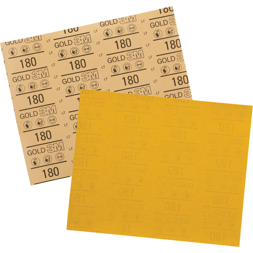 Feuille abrasive dor&eacute;e 12545, 9" x 11", Grain 180, Oxyde d'aluminium Mukwa Safety Services
