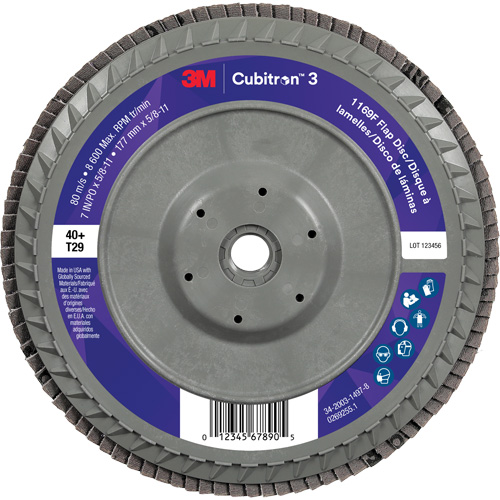 Disque &agrave; lamelles conique 1169F Cubitron 3 &agrave; changement rapide, 7" x 5/8"-11, Type T29, Grain 40+, C&eacute;ramique Mukwa Safety Services
