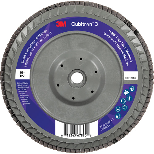 Disque &agrave; lamelles plate 1169F Cubitron 3 &agrave; changement rapide, 6" x 5/8"-11, Type T27, Grain 80+, C&eacute;ramique Mukwa Safety Services