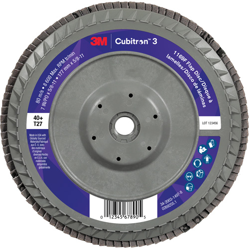 Disque &agrave; lamelles plate 1169F Cubitron 3 &agrave; changement rapide, 7" x 5/8"-11, Type T27, Grain 40+, C&eacute;ramique Mukwa Safety Services