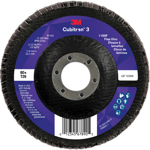 Disque &agrave; lamelles conique 1169F Cubitron 3, 4-1/2" x 7/8", Type T29, Grain 80+, C&eacute;ramique Mukwa Safety Services