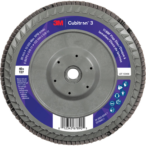 Disque &agrave; lamelles plate 1169F Cubitron 3 &agrave; changement rapide, 6" x 5/8"-11, Type T27, Grain 40+, C&eacute;ramique Mukwa Safety Services