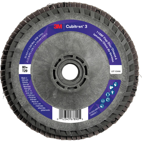 Disque &agrave; lamelles conique 1169F Cubitron 3 &agrave; changement rapide, 4-1/2" x 5/8"-11, Type T29, Grain 80+, C&eacute;ramique Mukwa Safety Services