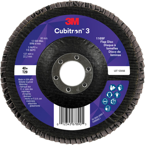 Disque &agrave; lamelles conique 1169F Cubitron 3, 5" x 7/8", Type T29, Grain 40+, C&eacute;ramique Mukwa Safety Services