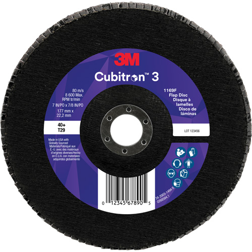 Cubitron 3 Conical  Flap Disc 1169F, 7" x 7/8", Type T29, 40+ Grit, Ceramic Mukwa Safety Services