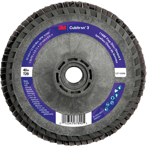 Disque &agrave; lamelles conique 1169F Cubitron 3 &agrave; changement rapide, 5" x 5/8"-11, Type T29, Grain 40+, C&eacute;ramique Mukwa Safety Services