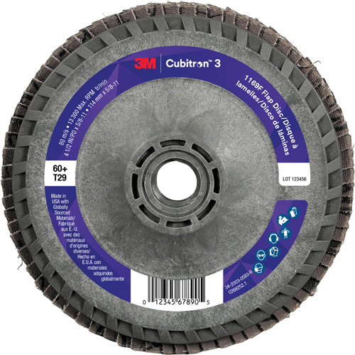 Disque &agrave; lamelles conique 1169F Cubitron 3 &agrave; changement rapide, 4-1/2" x 5/8"-11, Type T29, Grain 60+, C&eacute;ramique Mukwa Safety Services