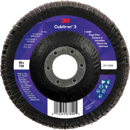 Disque &agrave; lamelles conique 1169F Cubitron 3, 4-1/2" x 7/8", Type T29, Grain 60+, C&eacute;ramique Mukwa Safety Services