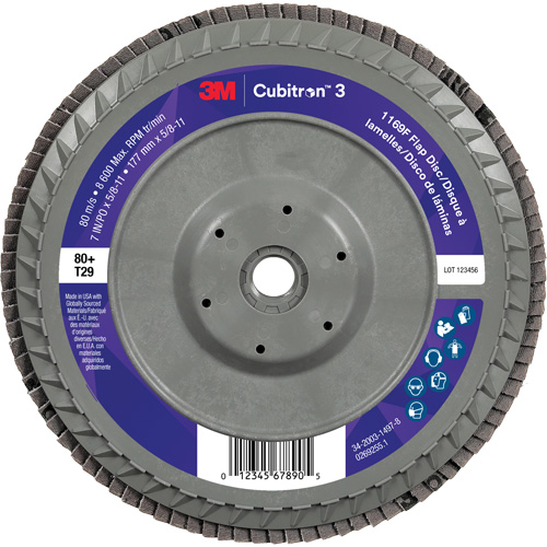Disque &agrave; lamelles plate 1169F Cubitron 3, 7" x 5/8"-11, Type T29, Grain 80+, C&eacute;ramique Mukwa Safety Services