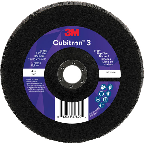 Disque &agrave; lamelles plate 1169F Cubitron 3, 7" x 7/8", Type T27, Grain 40+, C&eacute;ramique Mukwa Safety Services