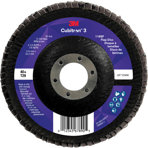 Cubitron 3 Conical  Flap Disc 1169F, 4-1/2" x 7/8", Type T29, 40+ Grit, Ceramic Mukwa Safety Services