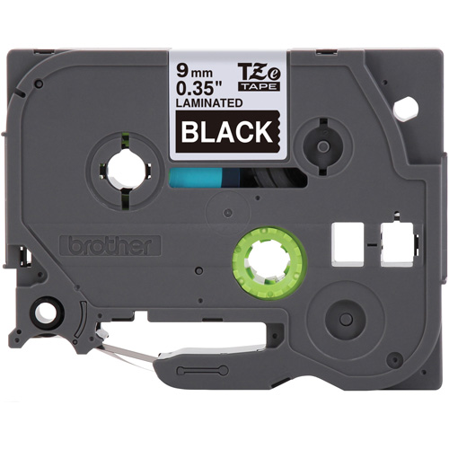 P-touch&reg; Labeling Systems, 9 mm x 314.96" or 8 m, White on Black Mukwa Safety Services