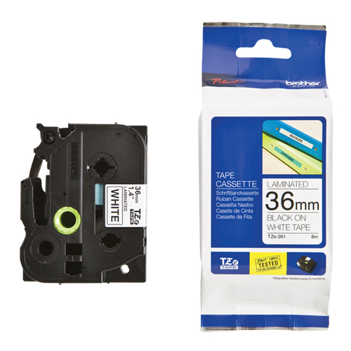 Tape Cartridge for P-touch&reg; Labeling System, 36 mm x 26-1/4', Black on White Mukwa Safety Services