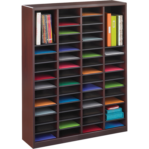 E-Z Stor&reg; Literature Organizer, Stationary, 60 Slots, Wood, 40" W x 3/4" D x 52-1/4" H Mukwa Safety Services