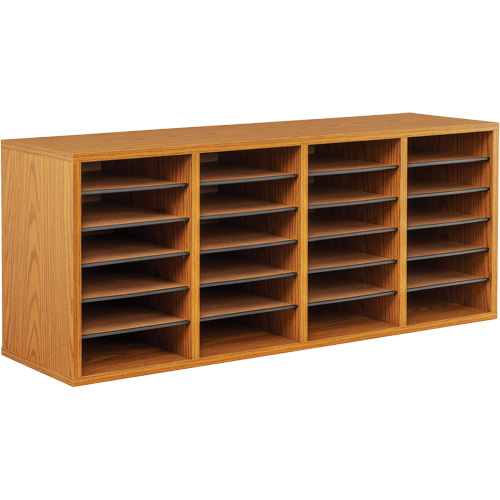 Adjustable Compartment Literature Organizer, Stationary, 24 Slots, Wood, 39-1/4" W x 11-3/4" D x 16-1/4" H Mukwa Safety Services