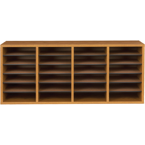 Adjustable Compartment Literature Organizer, Stationary, 24 Slots, Wood, 39-1/4" W x 11-3/4" D x 16-1/4" H Mukwa Safety Services