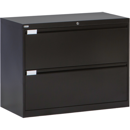 Lateral Filing Cabinet, Steel, 2 Drawers, 36" W x 18" D x 27-7/8" H, Black Mukwa Safety Services
