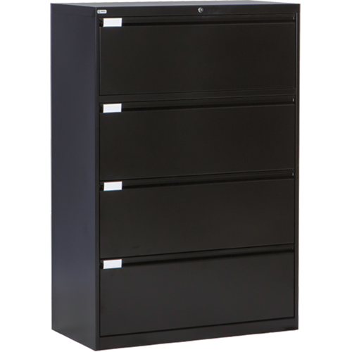Lateral Filing Cabinet, Steel, 4 Drawers, 36" W x 18" D x 53-3/8" H, Black Mukwa Safety Services