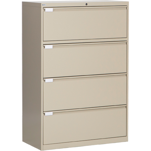 Lateral Filing Cabinet, Steel, 4 Drawers, 36" W x 18" D x 53-3/8" H, Beige Mukwa Safety Services