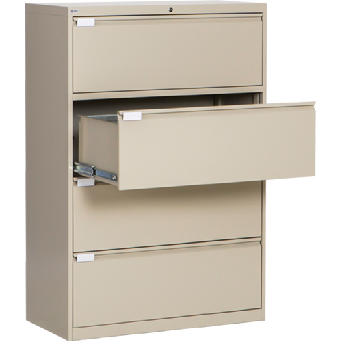 Lateral Filing Cabinet, Steel, 4 Drawers, 36" W x 18" D x 53-3/8" H, Beige Mukwa Safety Services