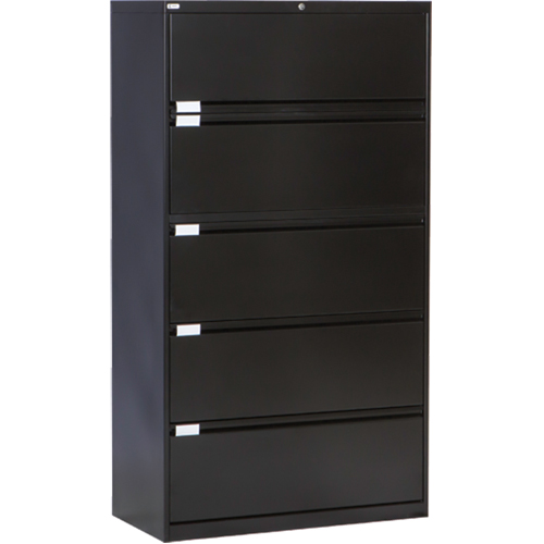Lateral Filing Cabinet, Steel, 5 Drawers, 36" W x 18" D x 65-1/2" H, Black Mukwa Safety Services