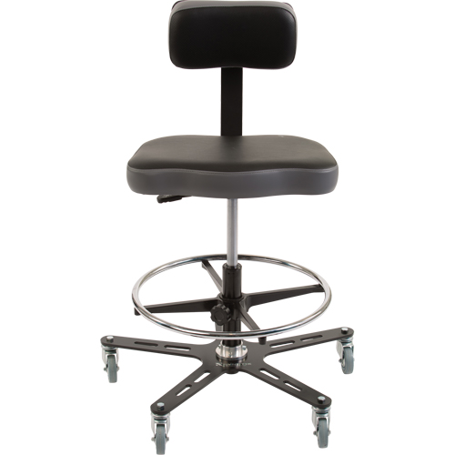TF160 Industrial Grade Ergonomic Chair, Mobile, Adjustable, 20-1/2" - 28-1/2", Vinyl Seat, Black/Grey Mukwa Safety Services