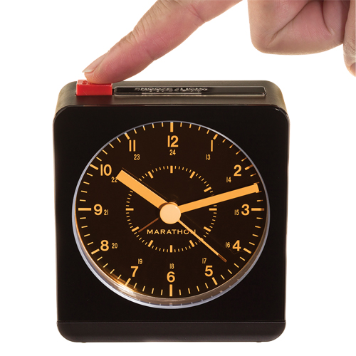 Desk Alarm Clock, Analog, Battery Operated, 3.5" W x 1.5" D x 3.75" H, Black Mukwa Safety Services