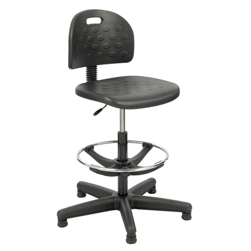 Soft Tough Stool, Stationary, Adjustable, 29" - 49", Polyurethane Seat, Black Mukwa Safety Services