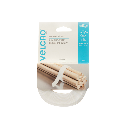 Ruban d'attaches One-Wrap, Boucle et crochet, 12' x 3/4", Auto-aggripant, Blanc Mukwa Safety Services