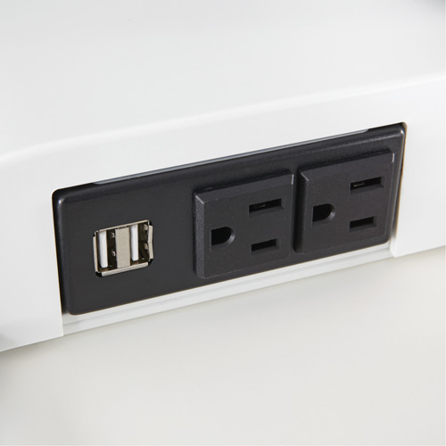 Soar Sit/Stand Electric Desk with Dual Monitor Arm, Desktop Unit, 37-1/4" H x 27-3/4" W x 22" D, White Mukwa Safety Services