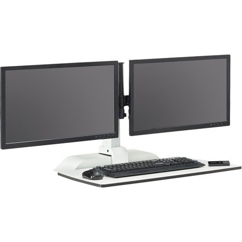Soar Sit/Stand Electric Desk with Dual Monitor Arm, Desktop Unit, 37-1/4" H x 27-3/4" W x 22" D, White Mukwa Safety Services