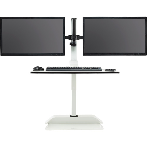 Soar Sit/Stand Electric Desk with Dual Monitor Arm, Desktop Unit, 37-1/4" H x 27-3/4" W x 22" D, White Mukwa Safety Services