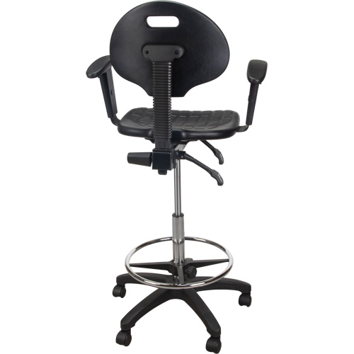 Tabouret ergonomique robuste avec accoudoirs r&eacute;glables et roulettes en nylon, Mobile, Ajustable, 39" - 48", Polyur&eacute;thane Si&egrave;ge, Noir Mukwa Safety Services