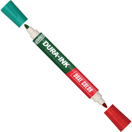 Marqueur &agrave; encre permanente et double couleur Markal Dura-Ink, Vert/Rouge, Pointe Ronde Mukwa Safety Services