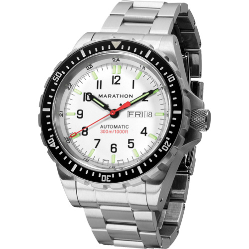 Tr&egrave;s grande montre automatique &eacute;dition arctique avec jour/date avec bracelet en acier inoxydable, Num&eacute;rique, &agrave; piles, 46 mm, Argent Mukwa Safety Services