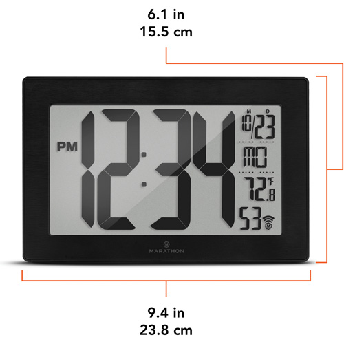 Self-Setting & Self-Adjusting Wall Clock with Stand, Digital, Battery Operated, Black Mukwa Safety Services