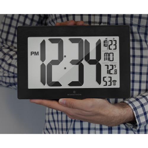 Self-Setting & Self-Adjusting Wall Clock with Stand, Digital, Battery Operated, Black Mukwa Safety Services