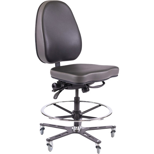 TF180 Ergonomic Industrial Chair, Mobile, Adjustable, Vinyl Seat, Black Mukwa Safety Services