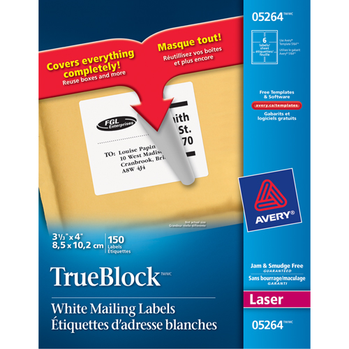 TrueBlock Laser Shipping Labels, 3-1/3" W x 4" L, White Mukwa Safety Services