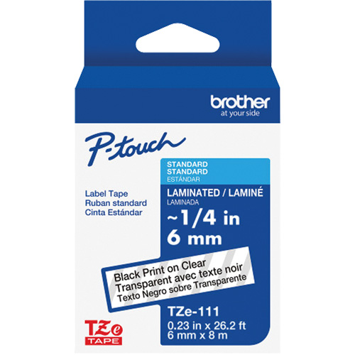 TZe-111 Laminated Tape for TZe-Compatible P-Touch Label Makers, Black on Clear, 0.23" Width Mukwa Safety Services