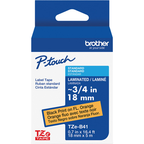 TZe-B41 Laminated Tape for TZe-Compatible P-Touch Label Makers, Black on Fluorescent Orange, 0.7" Width Mukwa Safety Services