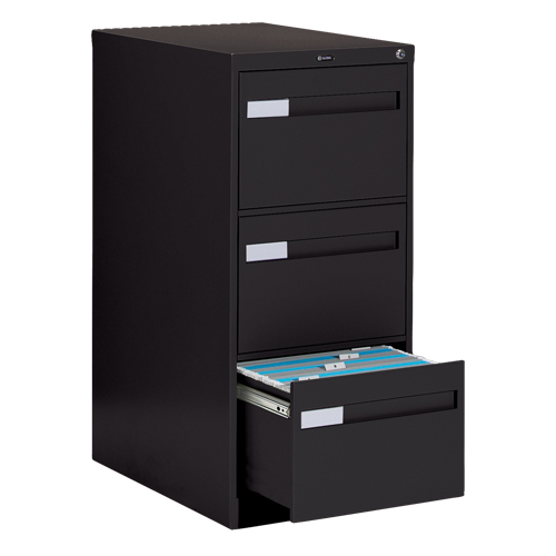 Vertical Filing Cabinet with Recessed Drawer Handles, 3 Drawers, 18.15" W x 26.56" D x 40" H, Black Mukwa Safety Services
