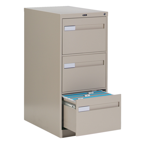 Vertical Filing Cabinet with Recessed Drawer Handles, 3 Drawers, 18.15" W x 26.56" D x 40" H, Beige Mukwa Safety Services
