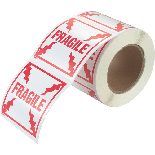 &eacute;tiquettes pour traitement sp&eacute;cial Fragile, 4" lo x 4" la, Rouge/blanc Mukwa Safety Services