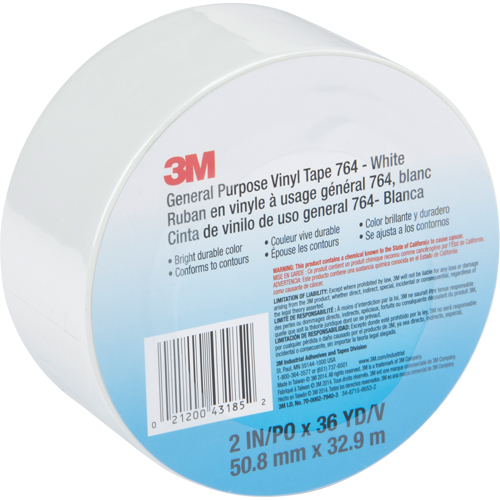 Ruban en vinyle &agrave; usage g&eacute;n&eacute;ral 764, 48 mm (2") la x 32,9 m (108') lo, Blanc Mukwa Safety Services